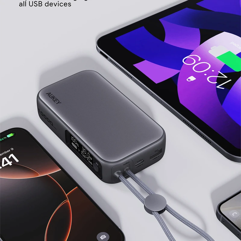 AUKEY PB-Y47 Spark Sling 10000 Compact Fast Charging Power Bank with Built-in USB-C Cable - Image 9