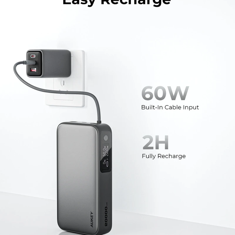AUKEY PB-Y48 Spark Sling 20000 Compact Fast Charging Power Bank with Built-in USB-C Cable - Image 5