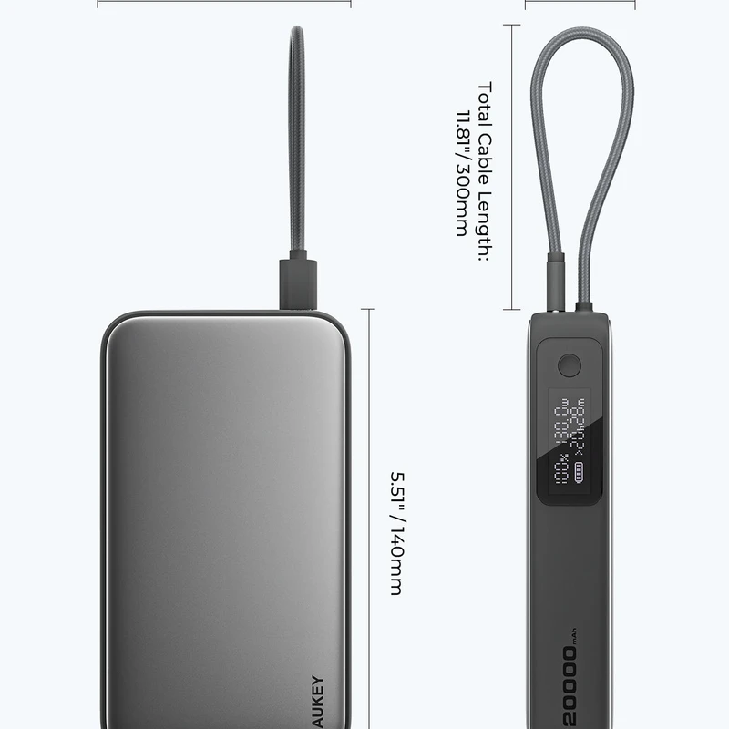 AUKEY PB-Y48 Spark Sling 20000 Compact Fast Charging Power Bank with Built-in USB-C Cable - Image 9