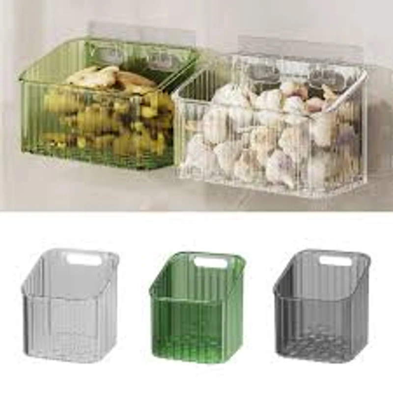 1pcs Kitchen Garlic Ginger And Onion Transparent Storage Basket Wall-Hanging Small Wall-Mounted Storage Box Storage Rack