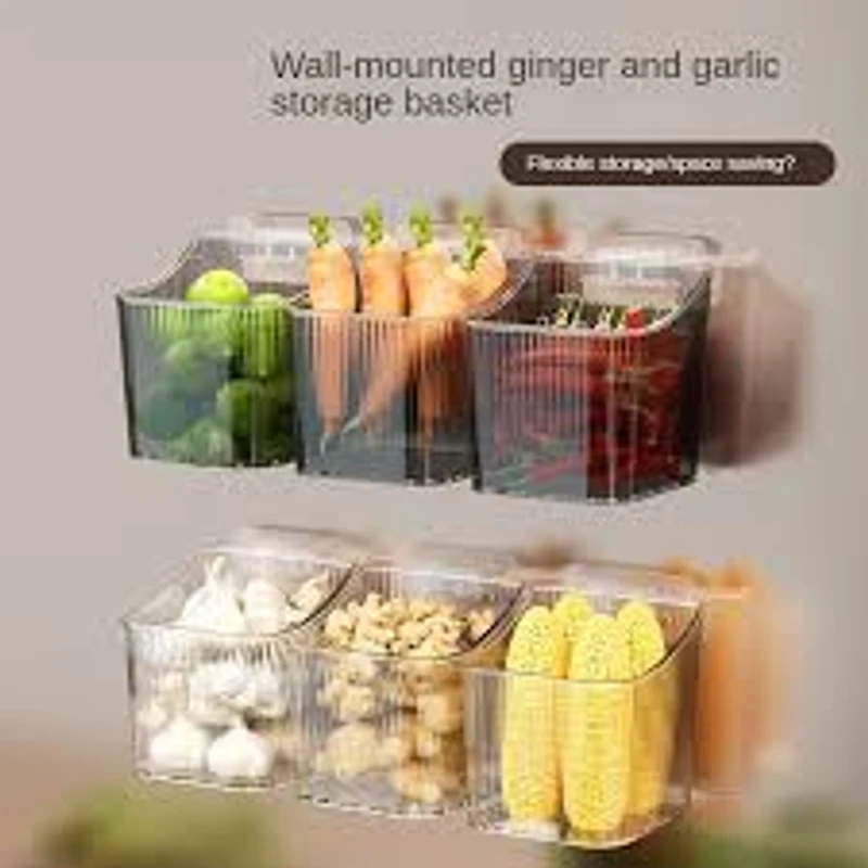 1pcs Kitchen Garlic Ginger And Onion Transparent Storage Basket Wall-Hanging Small Wall-Mounted Storage Box Storage Rack