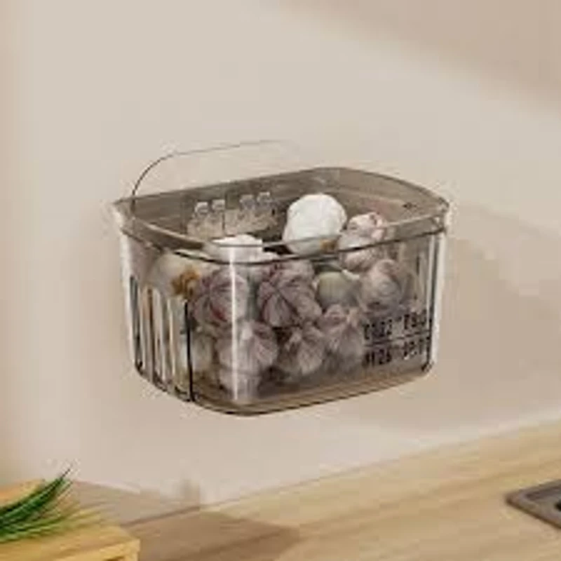 1pcs Kitchen Garlic Ginger And Onion Transparent Storage Basket Wall-Hanging Small Wall-Mounted Storage Box Storage Rack - Image 3