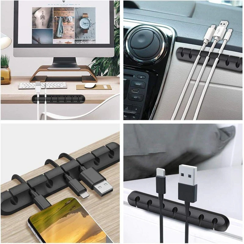 5 hole Cable Organizer Silicone USB Cable Winder Desktop Tidy Management Clips Cable Holder for Mouse Headphone Wire Organizer - Image 5