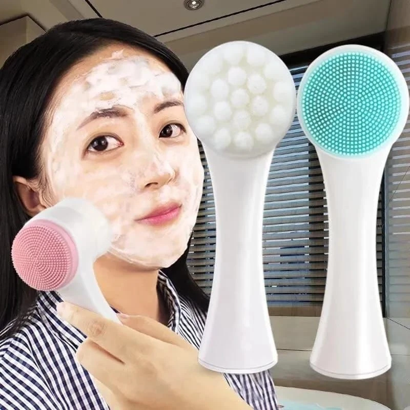 ( 3 Pcs ) 3D Double Head Silicone Manual Facial Cleansing Brush