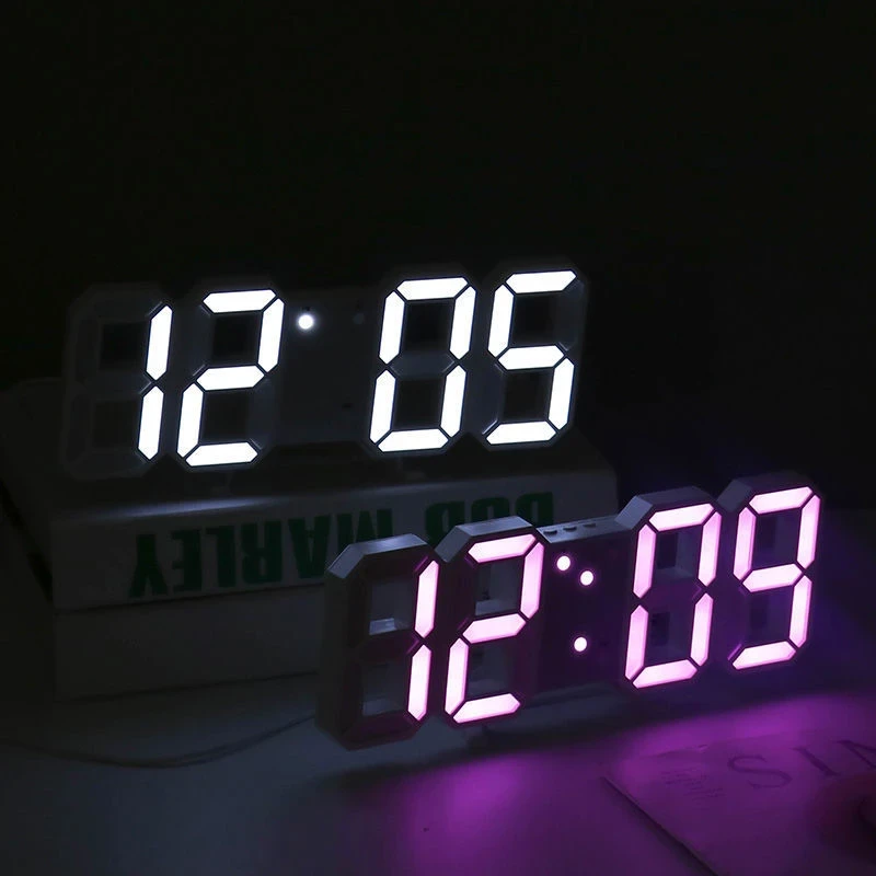 3D Digital Wall Clock LED Table Clock Time Alarm Temperature Date Sound Control Night Light With Remote Control Clock