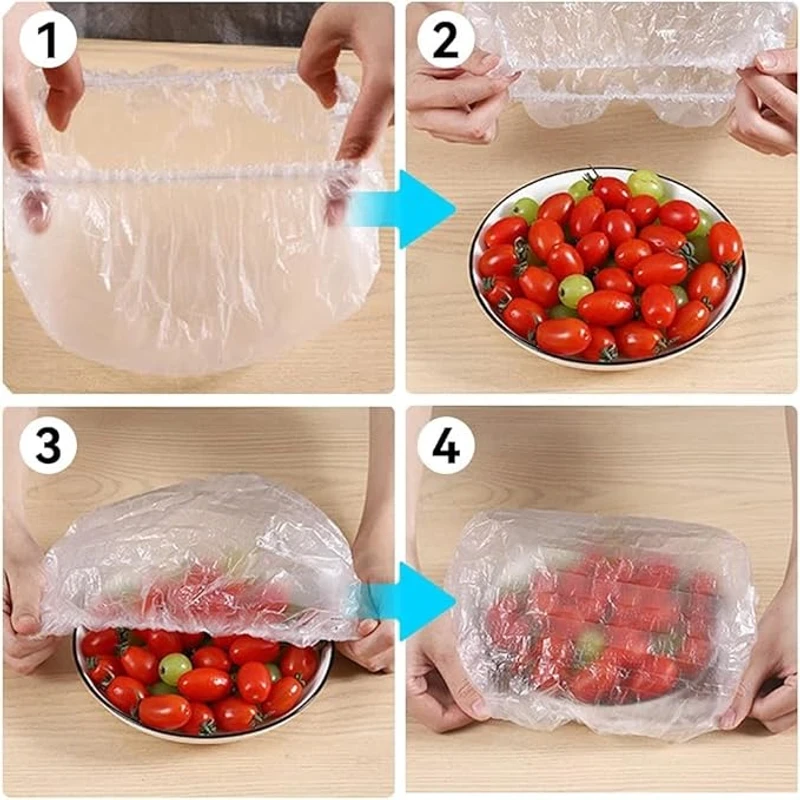 100Pcs Elastic Fresh Keeping Bags, Stretch Plastic Wrap Bowl Covers Food Storage Covers Alternative to Foil for Family Outdoor Picnic Universal Kitchen Wrap Seal Caps - Image 5