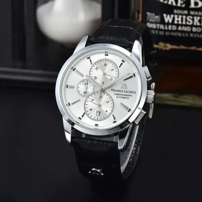 MAURICE LACROIX BLACK LEATHER BELT Quartz SS White Dial Men’s Watch