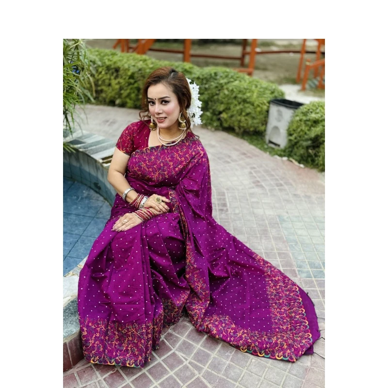 💧প্রিমিয়াম ধুপিয়ান সিল্ক শাড়ী + ব্লাউজ পিছ (কোড- 216)💧 - Image 5