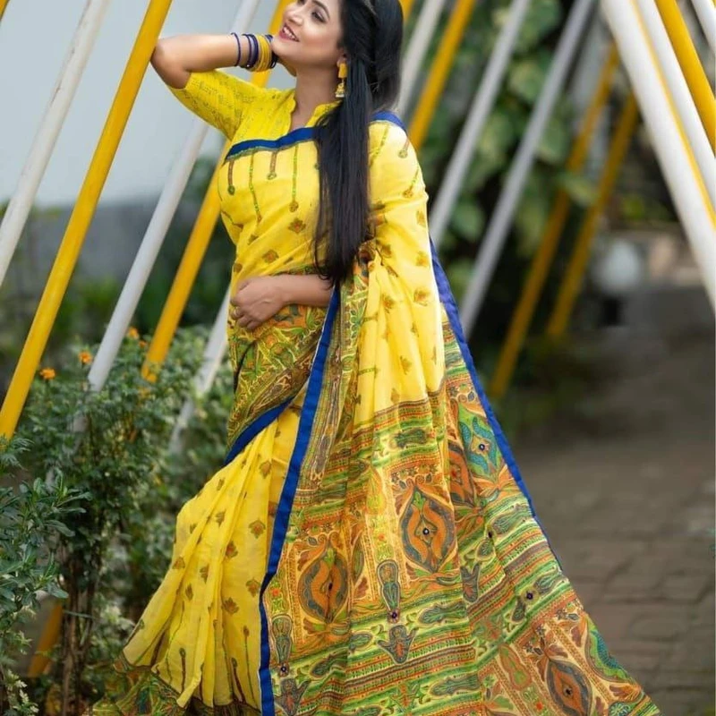 💧প্রিমিয়াম হাফসিল্ক শাড়ী + ব্লাউজ পিছ (কোড- 229)💧