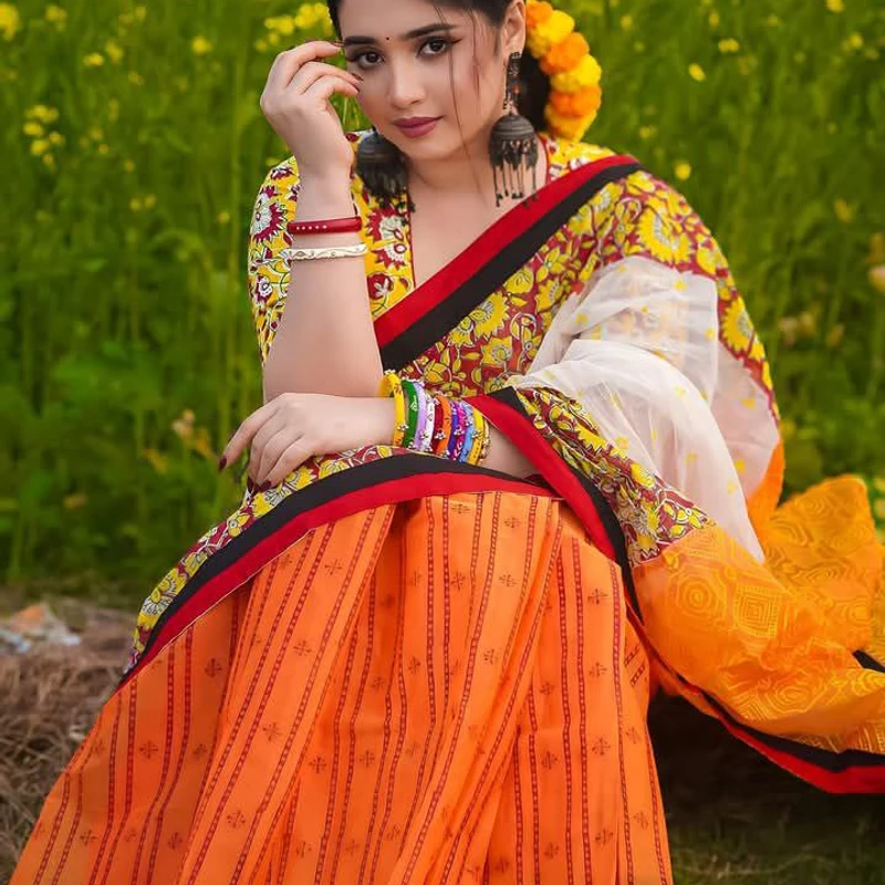 💧প্রিমিয়াম হাফসিল্ক শাড়ী + ব্লাউজ পিছ (কোড- 207)💧