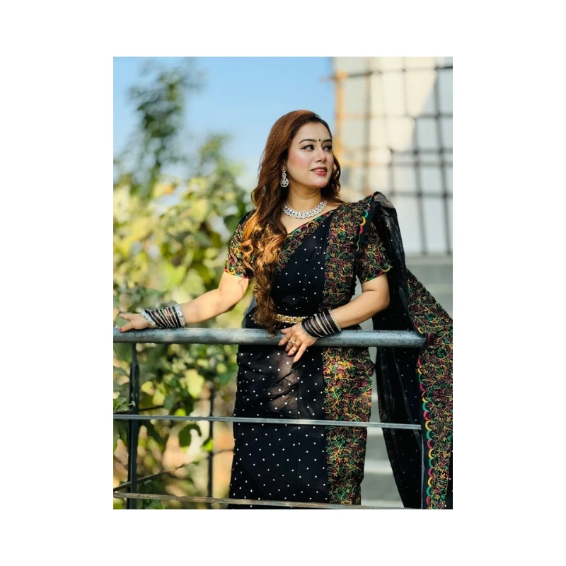 প্রিমিয়াম ধুপিয়ান সিল্ক শাড়ী + ব্লাউজ পিছ (কোড- 218) - Image 3