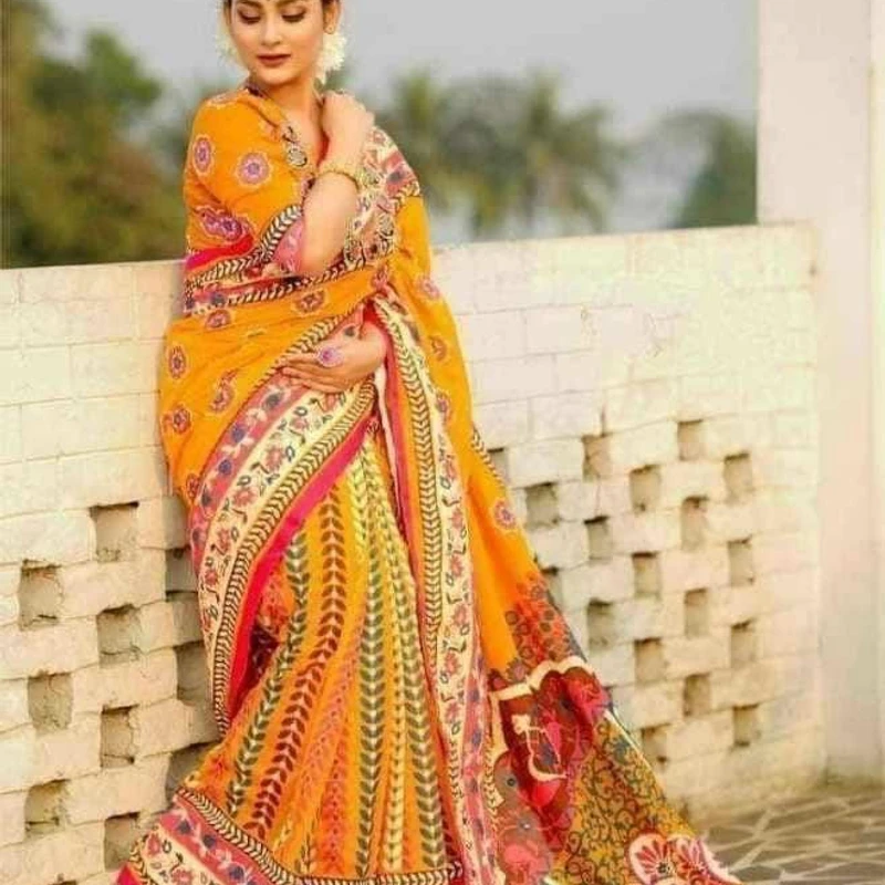 💧প্রিমিয়াম হাফসিল্ক শাড়ী + ব্লাউজ পিছ (কোড- 233💧
