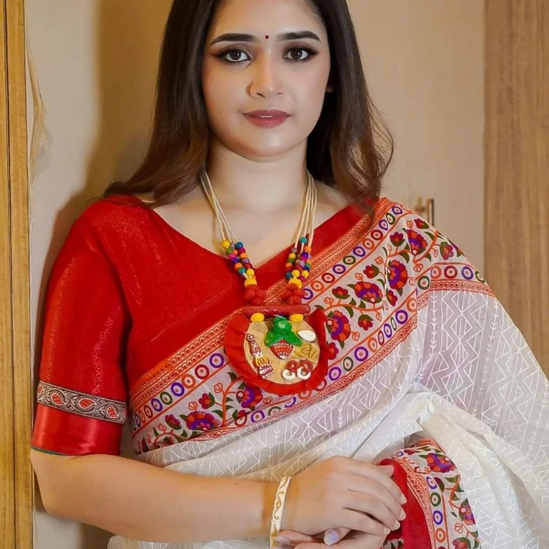 💧প্রিমিয়াম হাফসিল্ক শাড়ী + ব্লাউজ পিছ (কোড- 205)💧