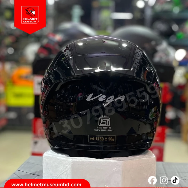 Vega Sonic Black Glossy Full Face Helmet with Black Smoke Visor – ISI & DOT Certified, Black Smoke Visor Stylish and Durable for Ultimate - Image 6