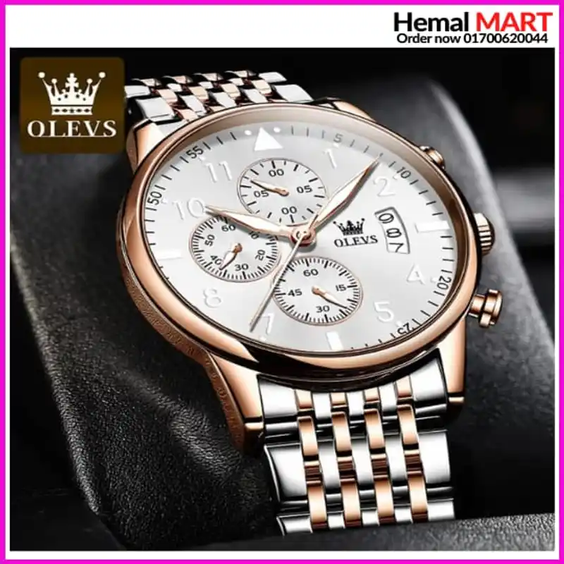 Olevs Watch Men Fashion Sports Quartz Full Steel Gold Business Mens Watches - Image 1