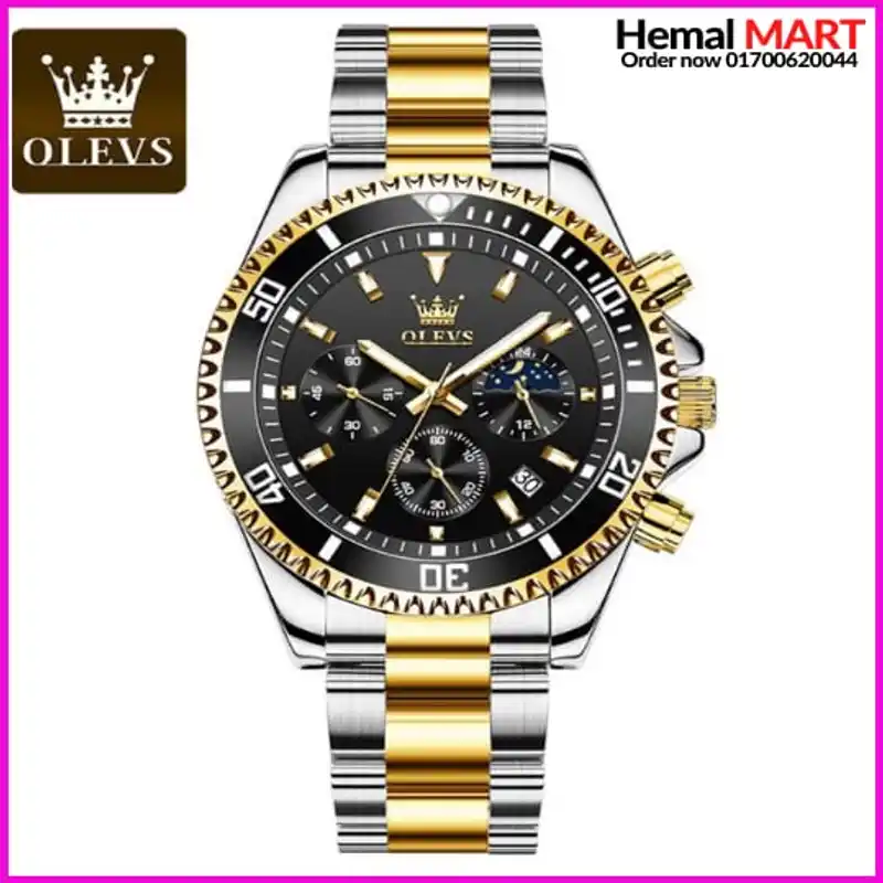 Olevs Watch Men Fashion Sports Quartz Full Steel Gold Business Mens Watches