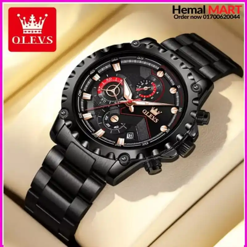 Olevs Watch Men Fashion Sports Quartz Full Steel Gold Business Mens Watches - Image 1