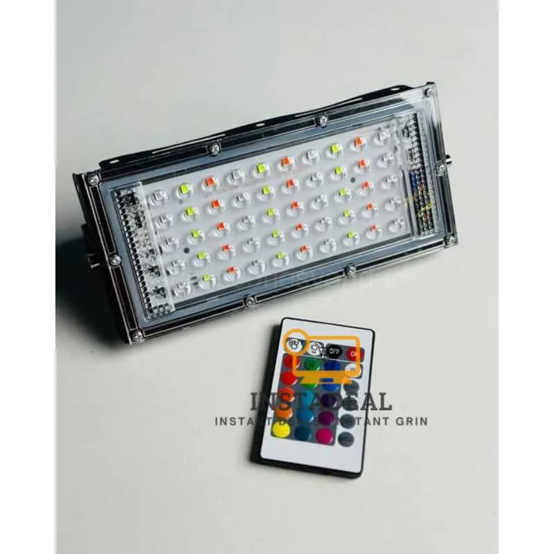 RGB LED Flood Light- Remote Controlled IP66 Waterproof Landscape & Outdoor Lighting (50W, AC220V) – Black Color