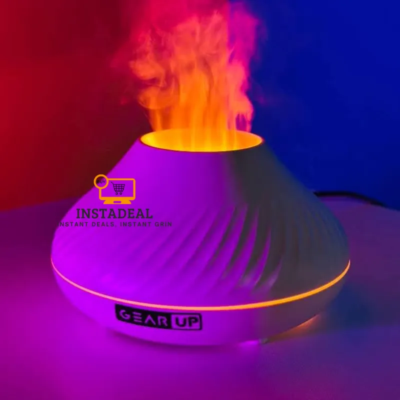 GearUP DQ705 Volcanic Flame Mini Humidifier With Color Night Light- White