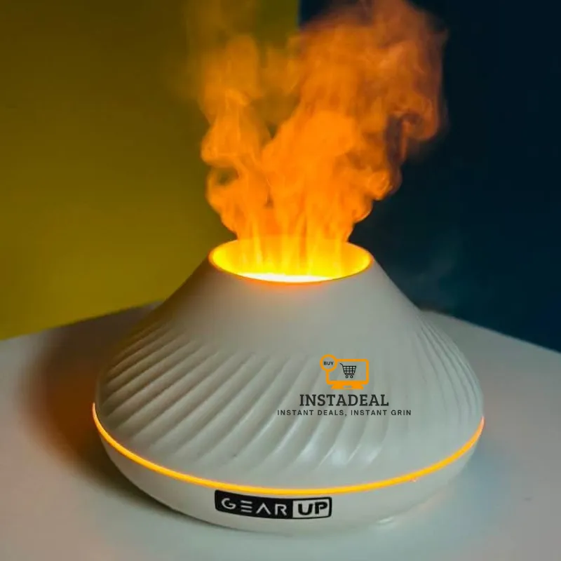 GearUP DQ705 Volcanic Flame Mini Humidifier With Color Night Light- White - Image 4