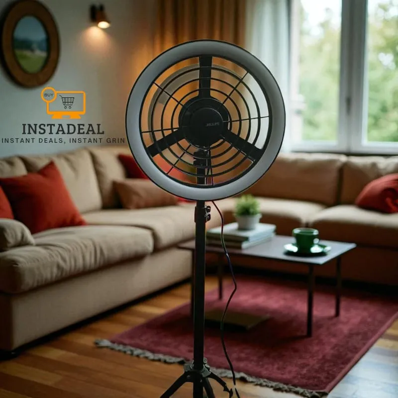 JISULIFE FA17 Rechargeable Fan with LED Ceiling Fan with Long Tripod Stand- Black Color - Image 4