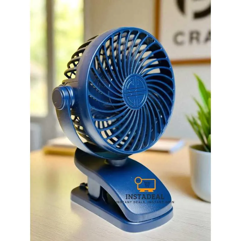 P8 USB Small Handheld Rechargeable Clip Fan – Blue Color