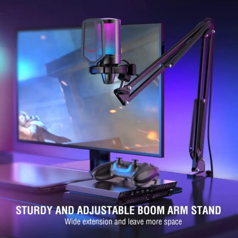 FIFINE AMPLIGAME A6T Gaming PC USB Microphone & Podcast Condenser Mic with Boom Arm Microphone