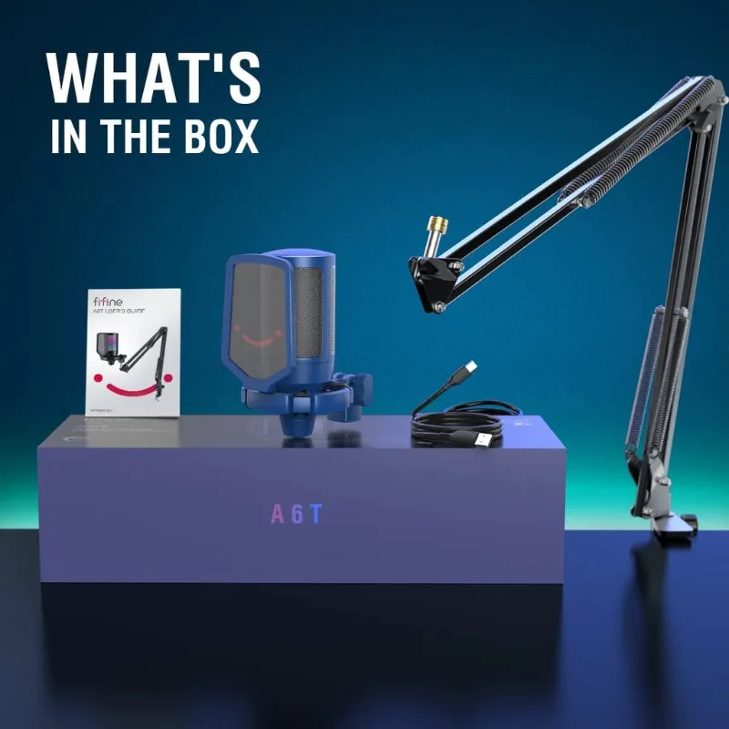 FIFINE AMPLIGAME A6T Gaming PC USB Microphone & Podcast Condenser Mic with Boom Arm Microphone - Image 5