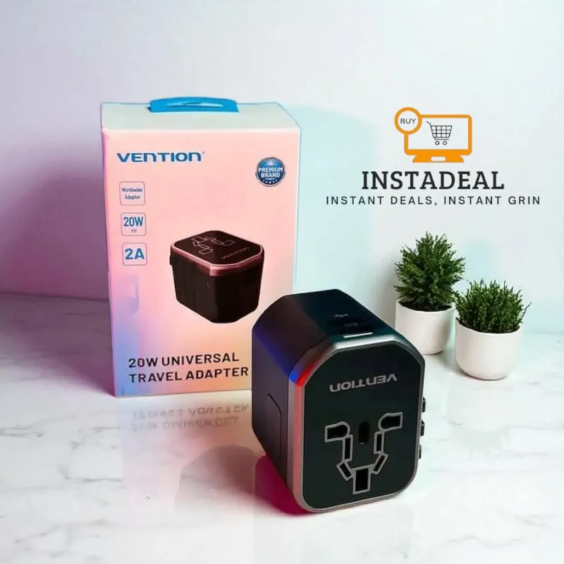 Vention 3-Port USB (C + A + A) 20W Universal Travel Adapter