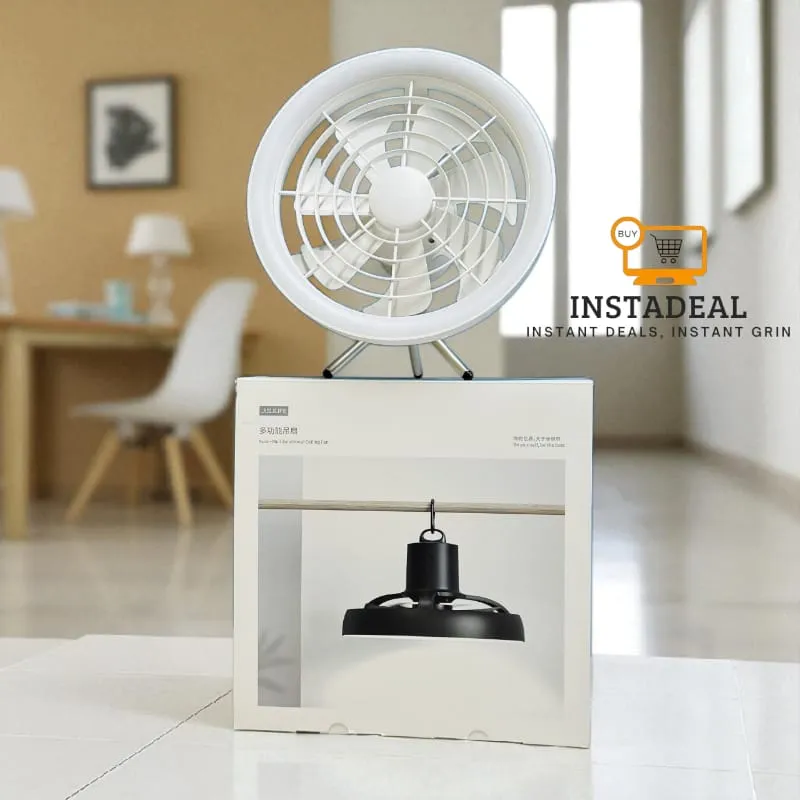 JISULIFE FA17 Rechargeable Fan with LED Ceiling Fan with Long Tripod Stand- White Color - Image 3