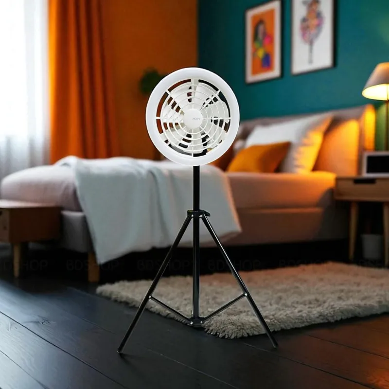 JISULIFE FA17 Rechargeable Fan with LED Ceiling Fan with Long Tripod Stand- White Color - Image 4