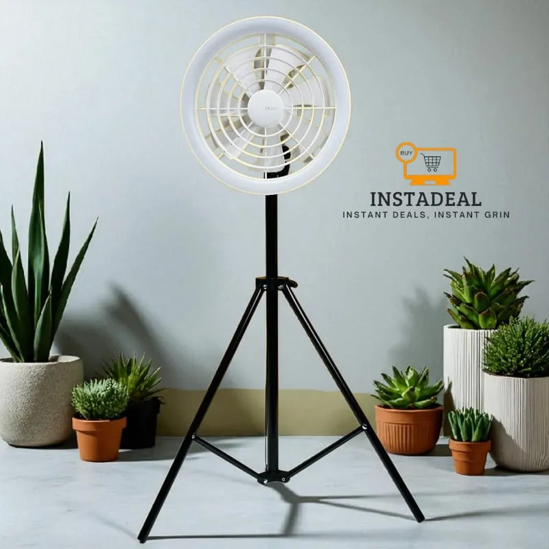 JISULIFE FA17 Rechargeable Fan with LED Ceiling Fan with Long Tripod Stand- White Color - Image 5