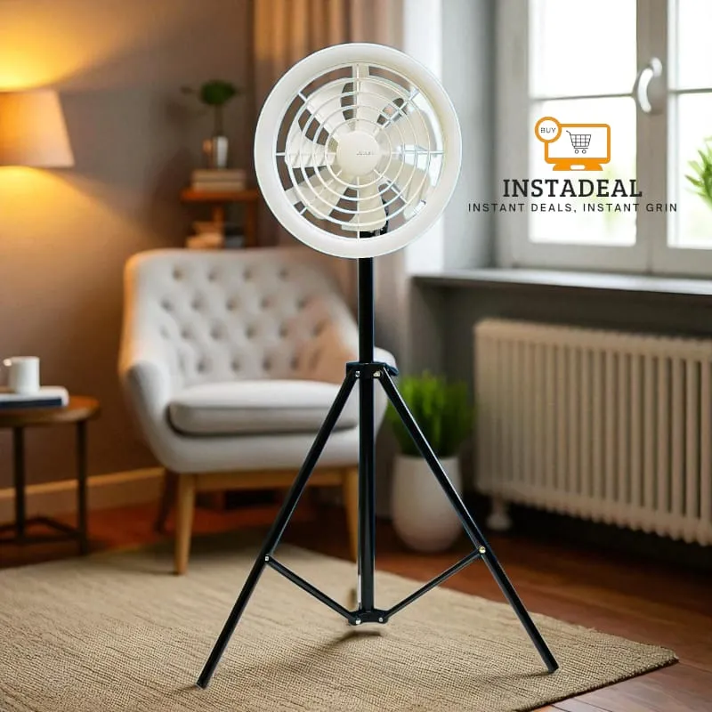 JISULIFE FA17 Rechargeable Fan with LED Ceiling Fan with Long Tripod Stand- White Color - Image 6