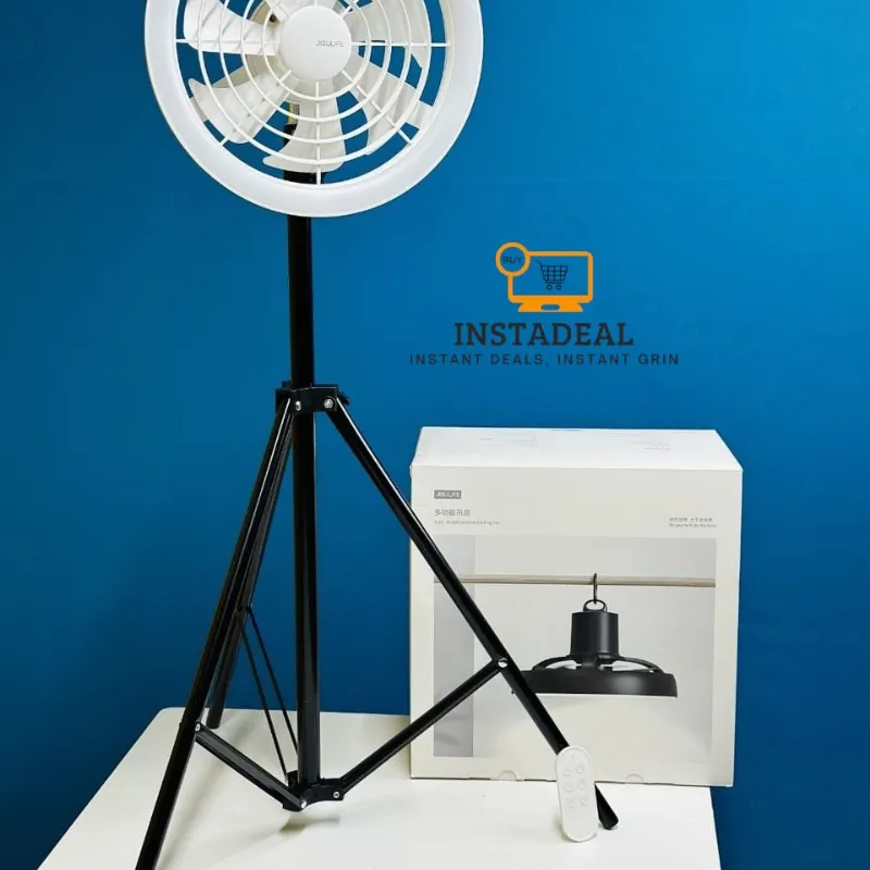 JISULIFE FA17 Rechargeable Fan with LED Ceiling Fan with Long Tripod Stand- White Color - Image 7