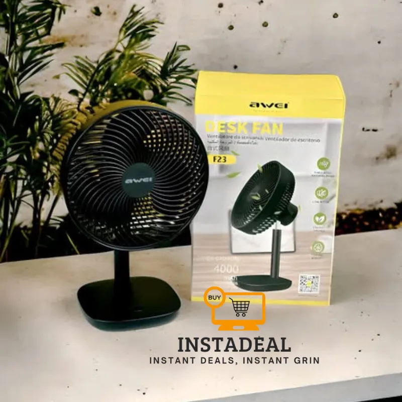 Awei F23 Portable USB Rechargeable Desk Fan (4000mAh)- Black Color