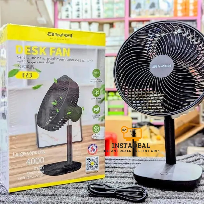 Awei F23 Portable USB Rechargeable Desk Fan (4000mAh)- Black Color - Image 3