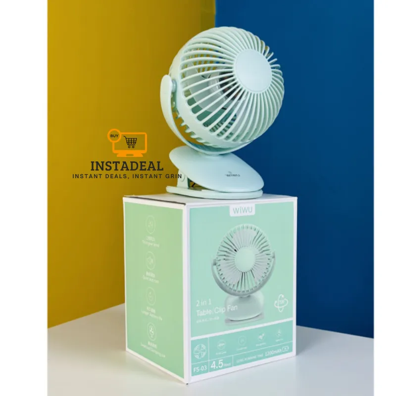 NEW!! mini Clip Fan 360 Degree Rotation Rechargeable Fan (WiWu FS03)- Light Green Color