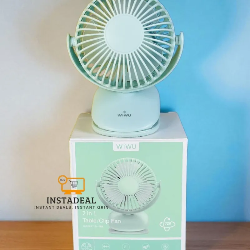 NEW!! mini Clip Fan 360 Degree Rotation Rechargeable Fan (WiWu FS03)- Light Green Color - Image 3