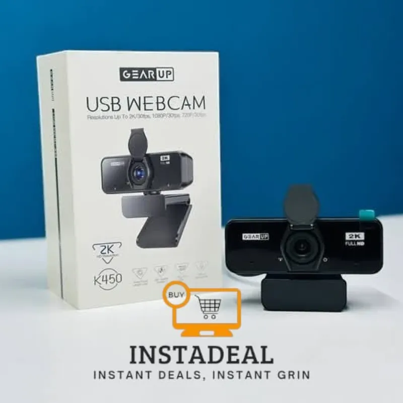 GearUP K450 Webcam- 2K 4.0MP HD USB Webcam with Privacy Cover Plug & Play USB Webcam with Built-in Mic