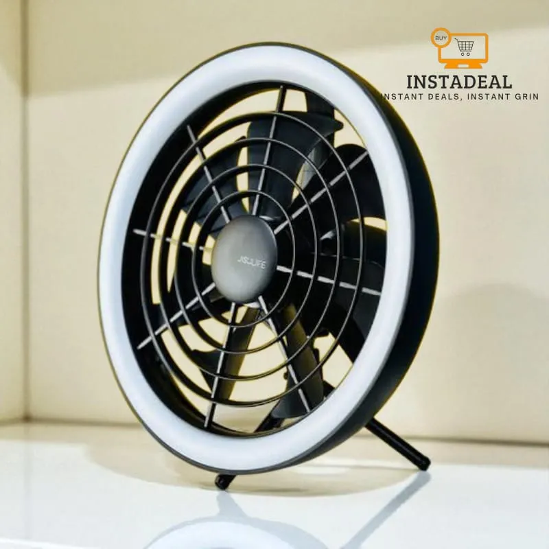 JISULIFE FA17 Rechargeable Fan with LED Light and Table Tripod- Black Color - Image 3