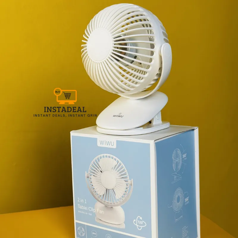 NEW!! mini Clip Fan 360 Degree Rotation Rechargeable Fan (WiWu FS03)- White Color