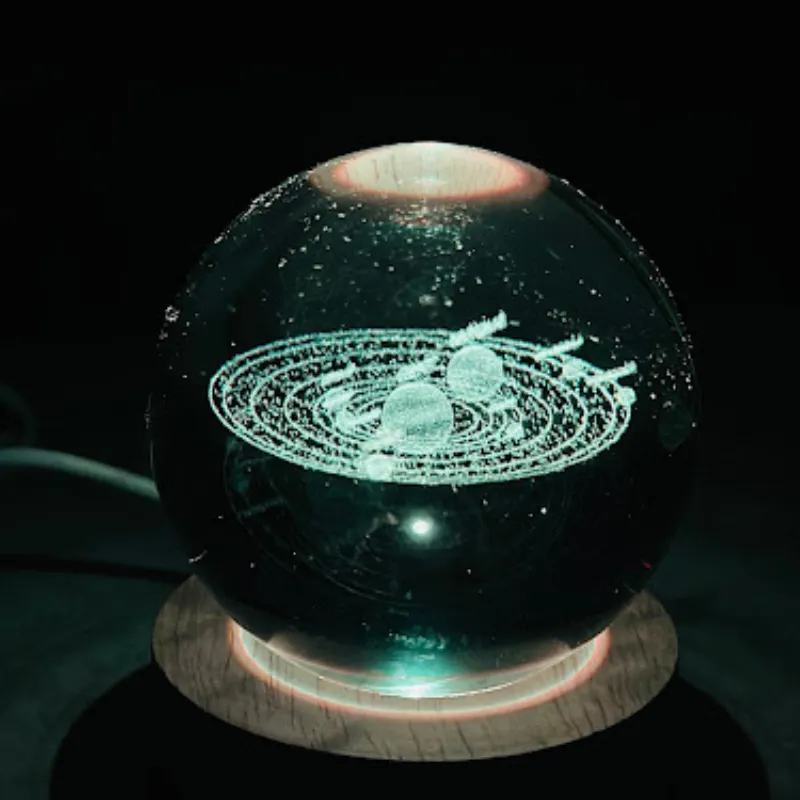 3D Crystal Ball-Solar System With Stars (7 Color Base)