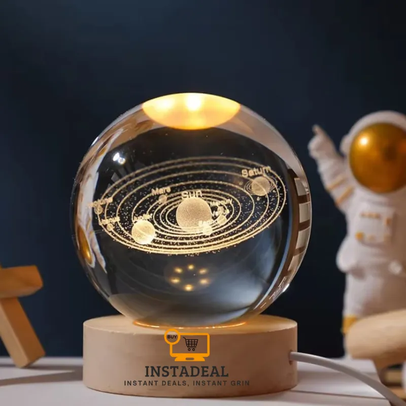 3D Crystal Bal – Solar System With Stars (1 Color Base)