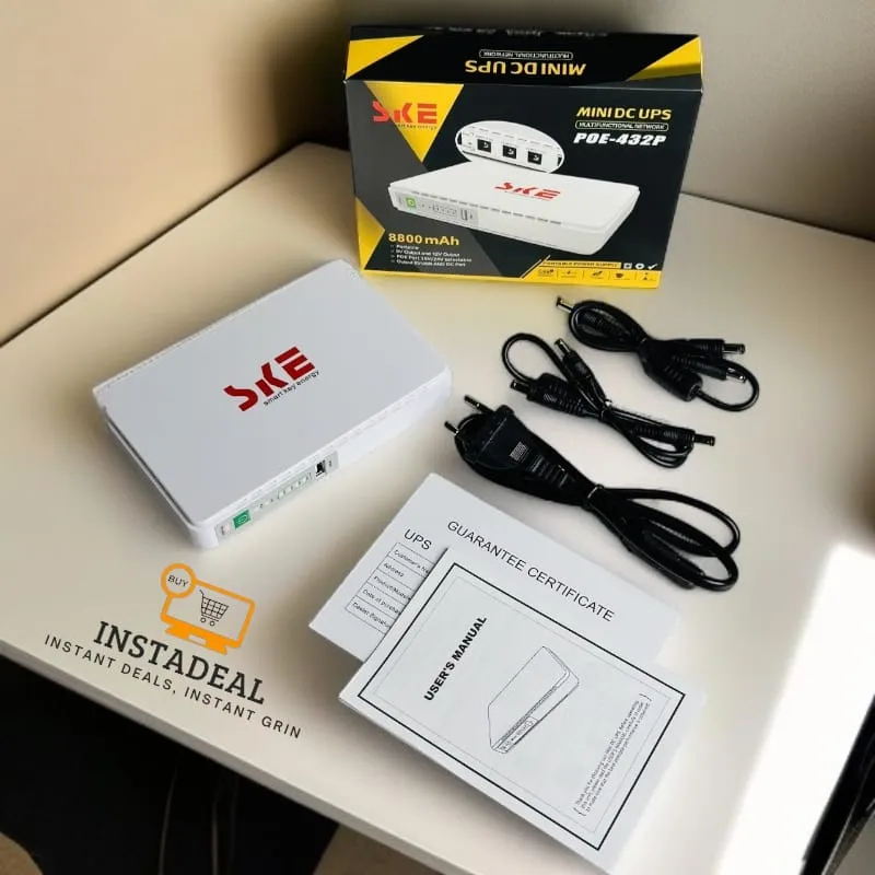 SKE POE 432P Mini DC UPS 25Watt 5v 9v 12v & PoE support 15/24v – 10400MAH