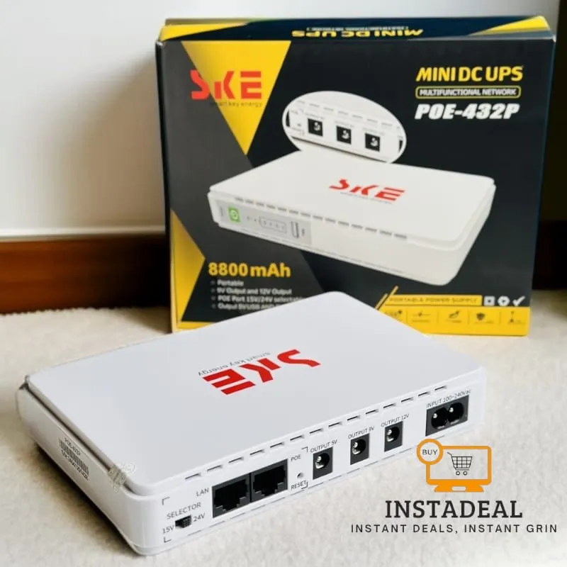 SKE POE 432P Mini DC UPS 25Watt 5v 9v 12v & PoE support 15/24v – 10400MAH