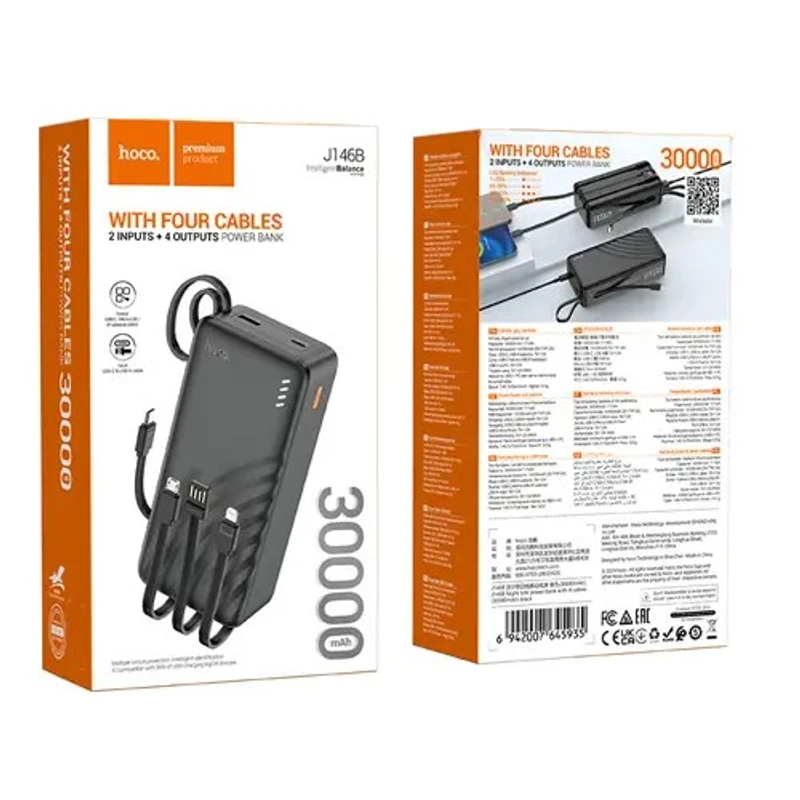 Hoco J146B Night Tide 30000mAh Power Bank with 4 Cables - Image 4