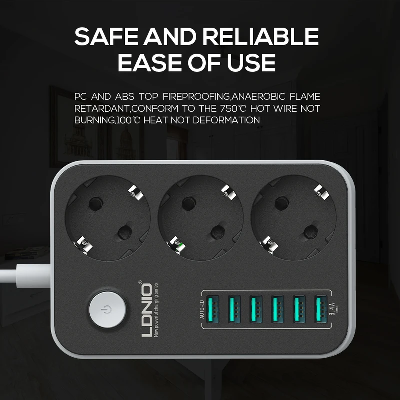 LDNIO SE3631 EU Power Socket 2500W Power Strip - Image 4
