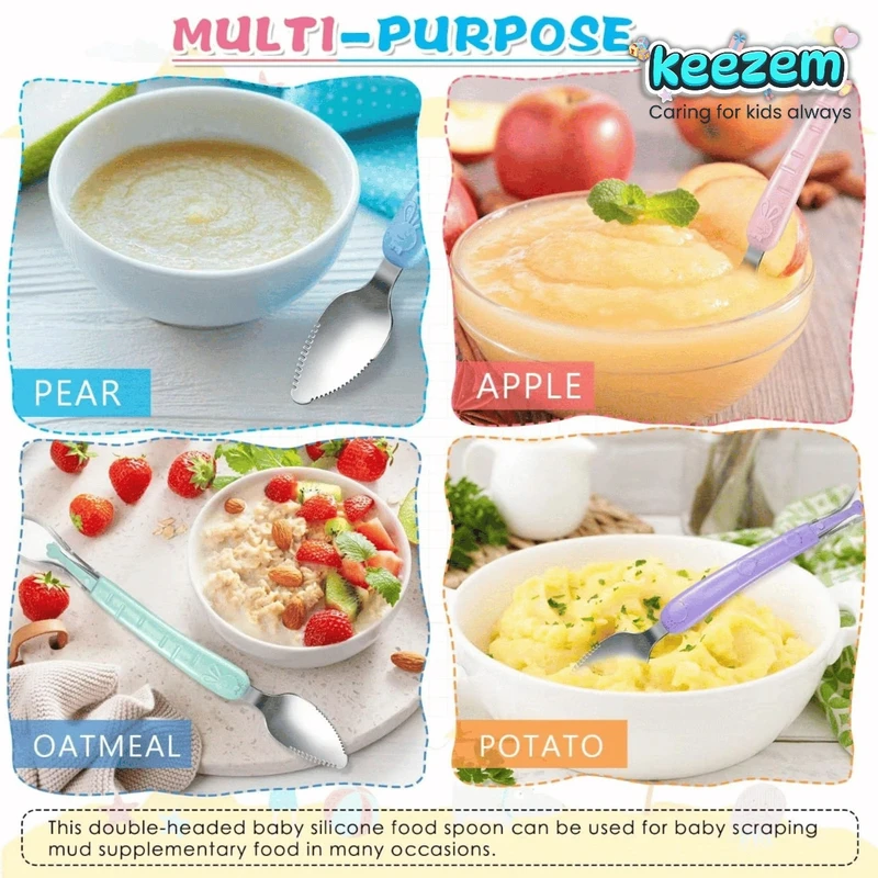 Double Head Baby Silicone Food Spoon - Thumbnail 3