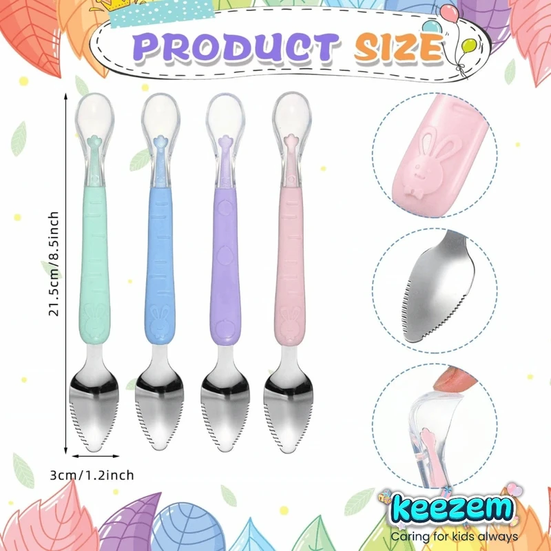 Double Head Baby Silicone Food Spoon - Thumbnail 4