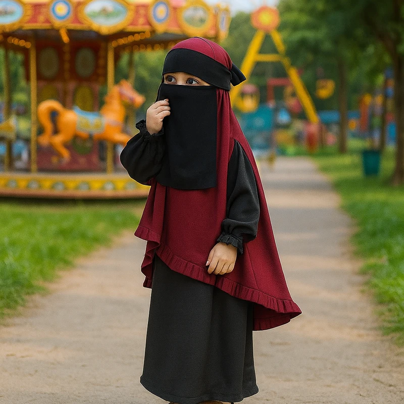 সূর্যমুখি ডিজাইন বেবি বোরকা (মেরুন কালার)